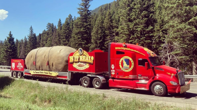 Idaho Potato Truck with Mountains in Background