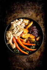 Roasted Roots and Chicken Power Bowl with Maple Aioli