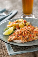 Parmesan, Potato and Tortilla Encrusted Tilapia with Tropical Salsa 