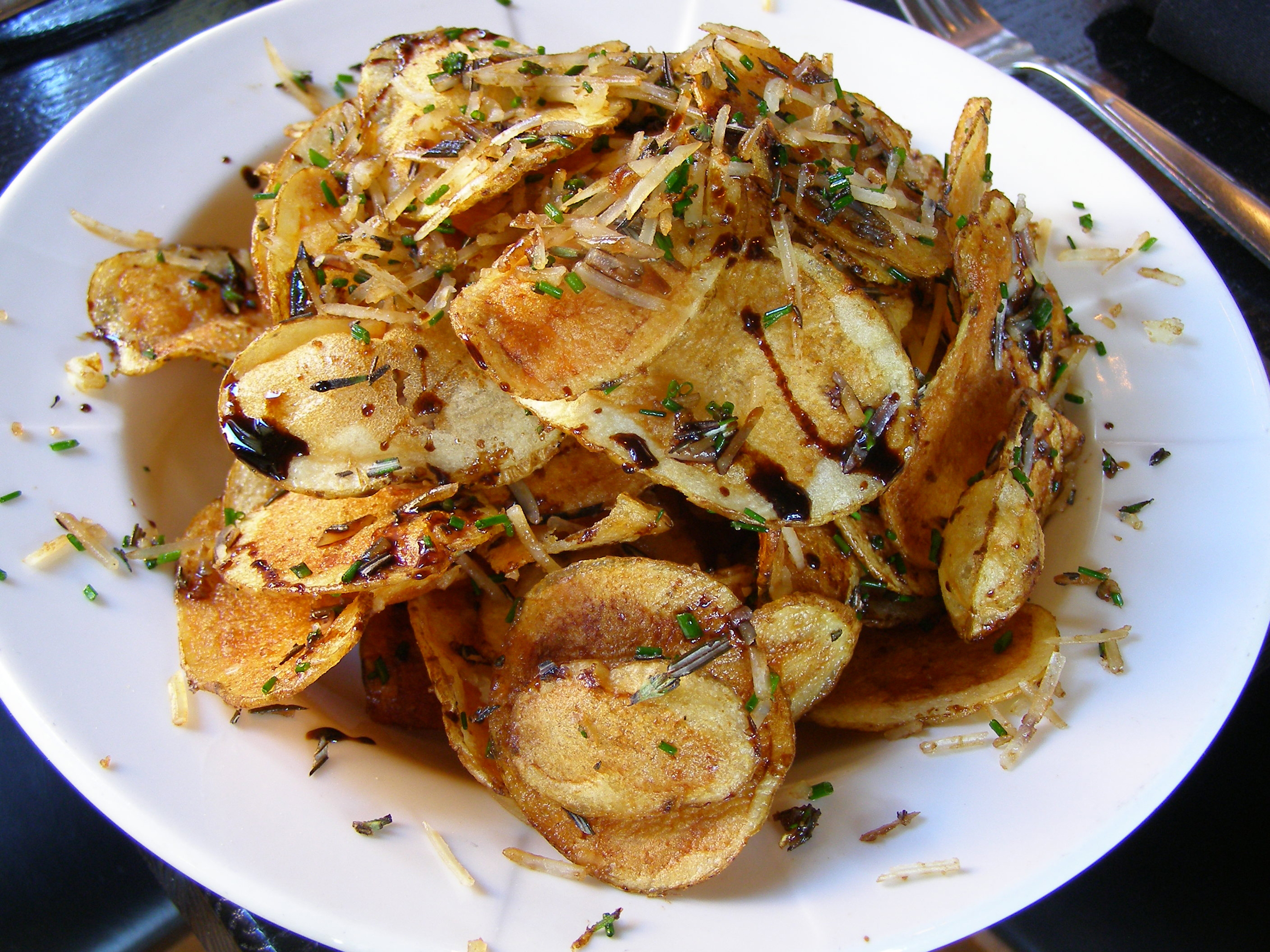 Tavern with Parmesan, Chips Truffle  Balsamic Syrup White Potato Town and Rosemary, West Oil