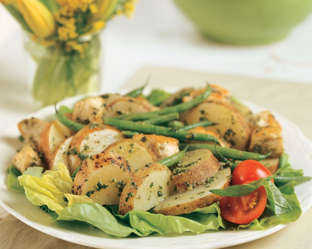 Idaho® Potato and Pesto Chicken Salad is a light but satisfying lunch or side dish offering.